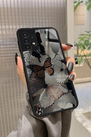 Samsung Galaxy A23 Uyumlu Siyah Kelebek Tasarımlı Parlak Silikon Kılıf