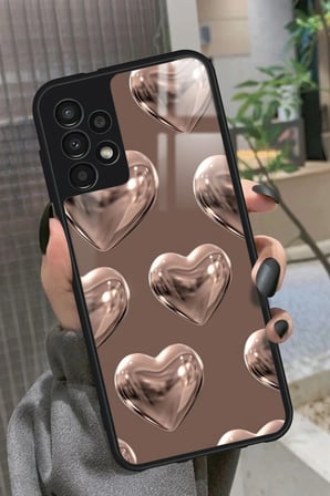 Samsung Galaxy A23 Uyumlu Kahverengi Kalp Tasarımlı Parlak Silikon Kılıf