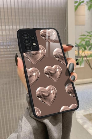 Samsung Galaxy A23 Uyumlu Kahverengi Kalp Tasarımlı Parlak Silikon Kılıf