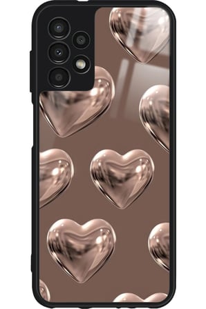 Samsung Galaxy A23 Uyumlu Kahverengi Kalp Tasarımlı Parlak Silikon Kılıf