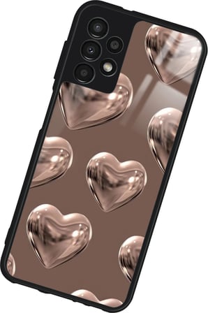 Samsung Galaxy A23 Uyumlu Kahverengi Kalp Tasarımlı Parlak Silikon Kılıf