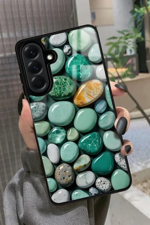 Samsung Galaxy A26 Uyumlu Yeşil Taş Tasarımlı Parlak Silikon Kılıf