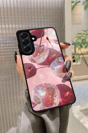 Samsung Galaxy A26 Uyumlu Simli Kiraz Tasarımlı Parlak Silikon Kılıf