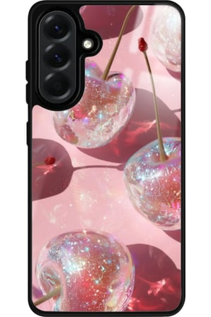 Samsung Galaxy A26 Uyumlu Simli Kiraz Tasarımlı Parlak Silikon Kılıf