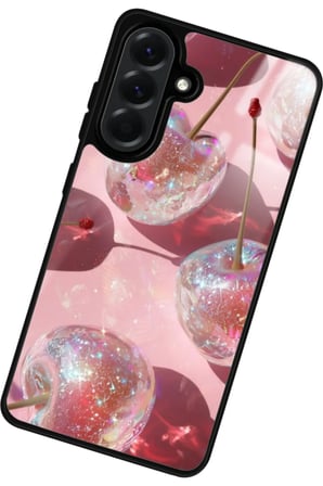 Samsung Galaxy A26 Uyumlu Simli Kiraz Tasarımlı Parlak Silikon Kılıf