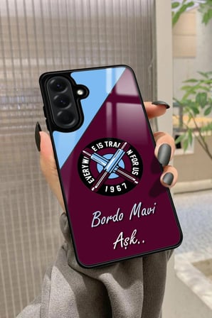 Samsung Galaxy A26 Uyumlu Bordo Mavi Aşk Yazılı Parlak Silikon Kılıf