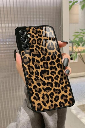 Samsung Galaxy A34 Uyumlu Kahverengi Leopar Tasarımlı Parlak Silikon Kılıf