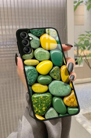 Samsung Galaxy A34 Uyumlu Yeşil&Sarı Taş Tasarımlı Parlak Silikon Kılıf