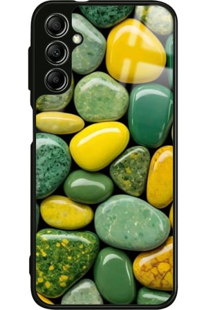 Samsung Galaxy A34 Uyumlu Yeşil&Sarı Taş Tasarımlı Parlak Silikon Kılıf