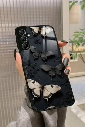 Samsung Galaxy A34 Uyumlu Siyah Kelebek Tasarımlı Parlak Silikon Kılıf