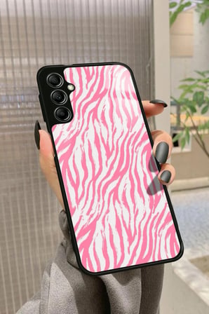 Samsung Galaxy A34 Uyumlu Pembe Zebra Tasarımlı Parlak Silikon Kılıf