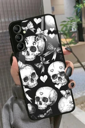 Samsung Galaxy A34 Uyumlu Kurukafa Tasarımlı Parlak Silikon Kılıf