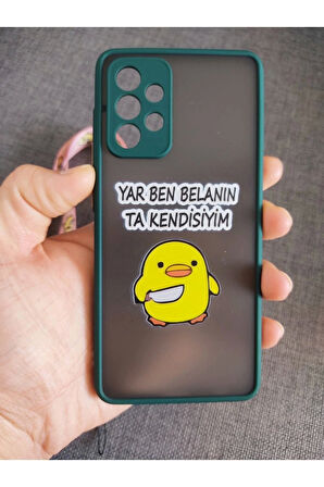 Samsung Galaxy A52 Uyumlu Kamera Korumalı Katil Civciv Tasarım Telefon Boyun Askılı Set Kılıf