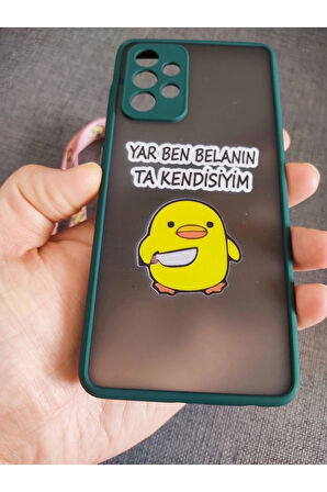 Samsung Galaxy A52 Uyumlu Kamera Korumalı Katil Civciv Tasarım Telefon Boyun Askılı Set Kılıf