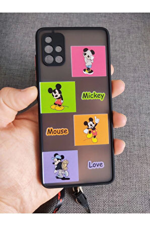 Samsung Galaxy A52 Mickey Mouse Tasarım Tuşları Renkli Hux Telefon Boyun Askılı Set Kılıf