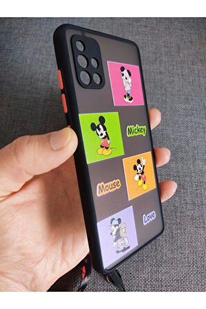 Samsung Galaxy A52 Mickey Mouse Tasarım Tuşları Renkli Hux Telefon Boyun Askılı Set Kılıf