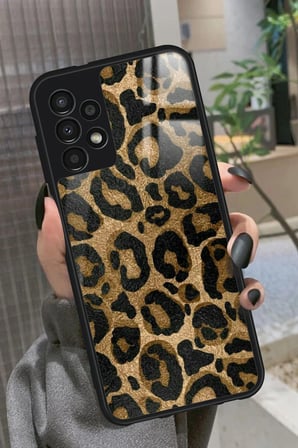 Samsung Galaxy A52 Uyumlu Kahverengi Leopar Tasarımlı Parlak Silikon Kılıf