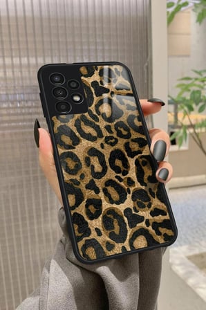 Samsung Galaxy A52 Uyumlu Kahverengi Leopar Tasarımlı Parlak Silikon Kılıf