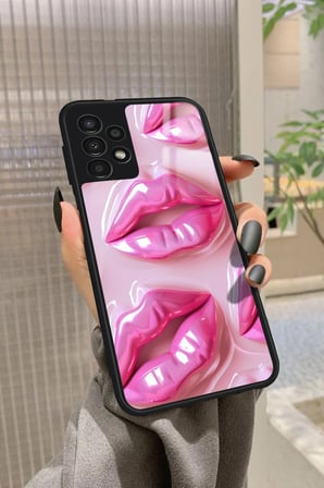 Samsung Galaxy A52 Uyumlu Pembe Dudak Tasarımlı Parlak Silikon Kılıf