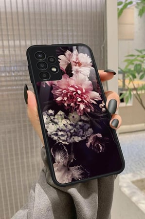 Samsung Galaxy A52 Uyumlu Pembe Çiçek Tasarımlı Parlak Silikon Kılıf