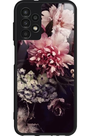 Samsung Galaxy A52 Uyumlu Pembe Çiçek Tasarımlı Parlak Silikon Kılıf