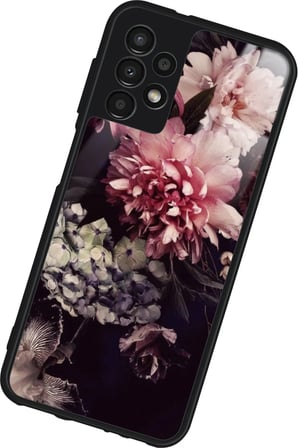 Samsung Galaxy A52 Uyumlu Pembe Çiçek Tasarımlı Parlak Silikon Kılıf