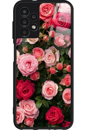Samsung Galaxy A52 Uyumlu Pembe Çiçek Tasarımlı Parlak Silikon Kılıf