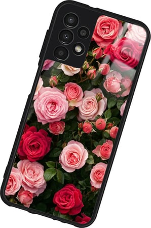 Samsung Galaxy A52 Uyumlu Pembe Çiçek Tasarımlı Parlak Silikon Kılıf