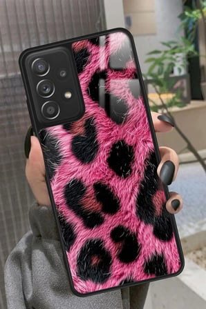Samsung Galaxy A72 Uyumlu Pembe Leopar Tasarımlı Parlak Silikon Kılıf