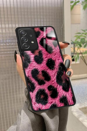 Samsung Galaxy A72 Uyumlu Pembe Leopar Tasarımlı Parlak Silikon Kılıf