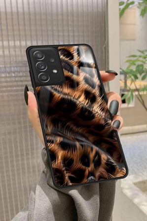 Samsung Galaxy A72 Uyumlu Kahverengi Leopar Tasarımlı Parlak Silikon Kılıf