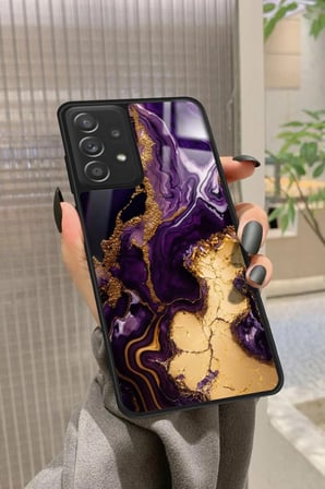 Samsung Galaxy A72 Uyumlu Mor Mermer Tasarımlı Parlak Silikon Kılıf