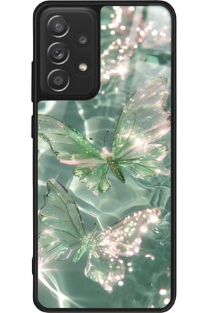 Samsung Galaxy A72 Uyumlu Yeşil Kelebek Tasarımlı Parlak Silikon Kılıf