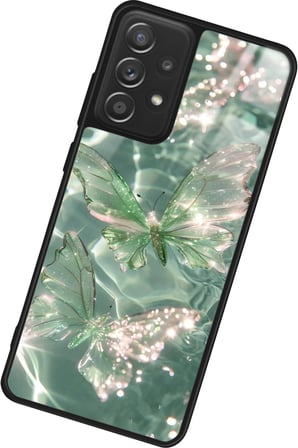 Samsung Galaxy A72 Uyumlu Yeşil Kelebek Tasarımlı Parlak Silikon Kılıf