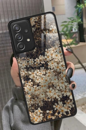 Samsung Galaxy A72 Uyumlu Beyaz Çiçek Tasarımlı Parlak Silikon Kılıf