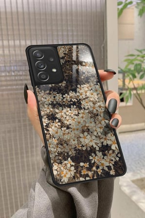 Samsung Galaxy A72 Uyumlu Beyaz Çiçek Tasarımlı Parlak Silikon Kılıf