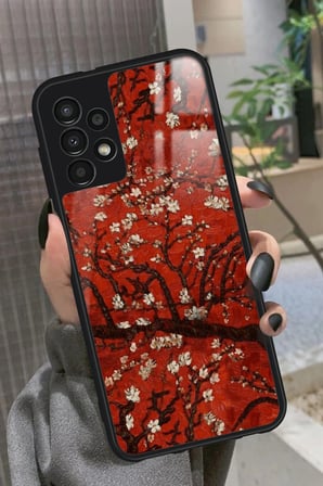 Samsung Galaxy A73 Uyumlu Van Gogh Kırmızı Ağaç Tablo Tasarımlı Parlak Silikon Kılıf