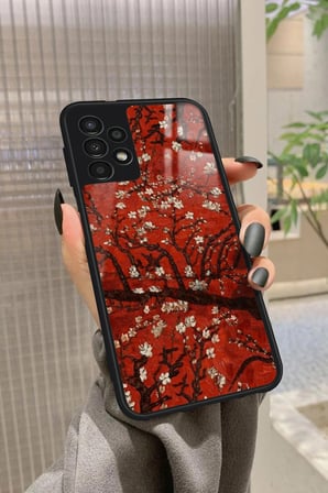 Samsung Galaxy A73 Uyumlu Van Gogh Kırmızı Ağaç Tablo Tasarımlı Parlak Silikon Kılıf