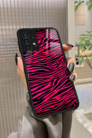 Samsung Galaxy A73 Uyumlu Pembe Zebra Tasarımlı Parlak Silikon Kılıf