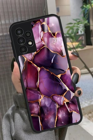 Samsung Galaxy A73 Uyumlu Mor Mermer Tasarımlı Parlak Silikon Kılıf