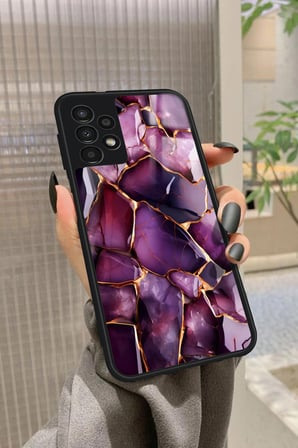 Samsung Galaxy A73 Uyumlu Mor Mermer Tasarımlı Parlak Silikon Kılıf