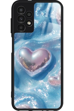 Samsung Galaxy A73 Uyumlu Simli Kalp Tasarımlı Parlak Silikon Kılıf