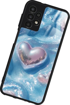 Samsung Galaxy A73 Uyumlu Simli Kalp Tasarımlı Parlak Silikon Kılıf