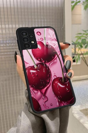 Samsung Galaxy A73 Uyumlu Kiraz Tasarımlı Parlak Silikon Kılıf