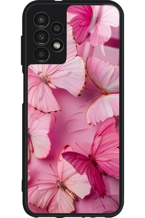 Samsung Galaxy A73 Uyumlu Pembe Kelebek Tasarımlı Parlak Silikon Kılıf
