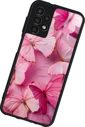 Samsung Galaxy A73 Uyumlu Pembe Kelebek Tasarımlı Parlak Silikon Kılıf