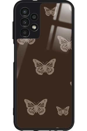 Samsung Galaxy A73 Uyumlu Kahverengi Kelebek Tasarımlı Parlak Silikon Kılıf