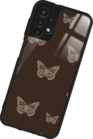 Samsung Galaxy A73 Uyumlu Kahverengi Kelebek Tasarımlı Parlak Silikon Kılıf