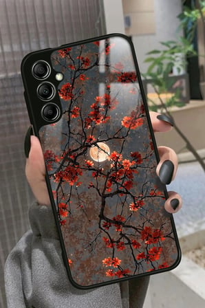 Samsung Galaxy M34 Uyumlu Van Gogh Kırmızı Ağaç Tablo Tasarımlı Parlak Silikon Kılıf