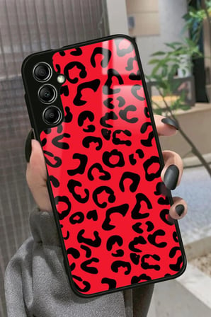Samsung Galaxy M34 Uyumlu Kırmızı Leopar Tasarımlı Parlak Silikon Kılıf